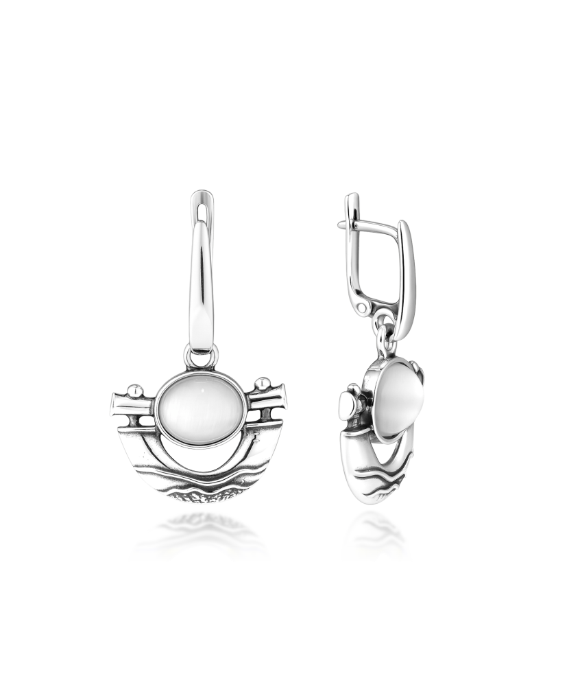 Серьги из серебра с камнем кошачий глаз