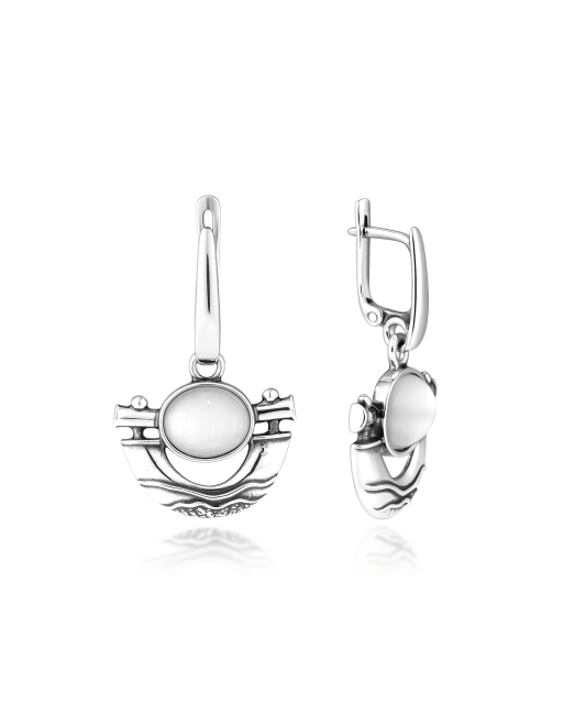 Серьги из серебра с камнем кошачий глаз