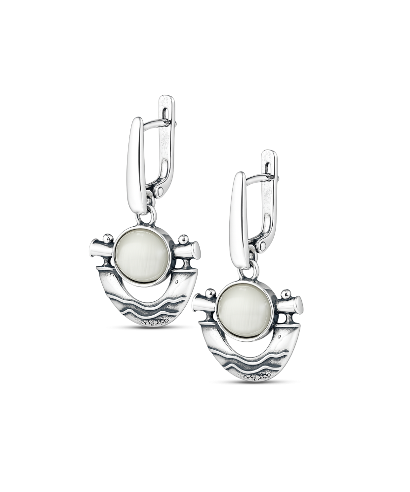 Серьги из серебра с камнем кошачий глаз