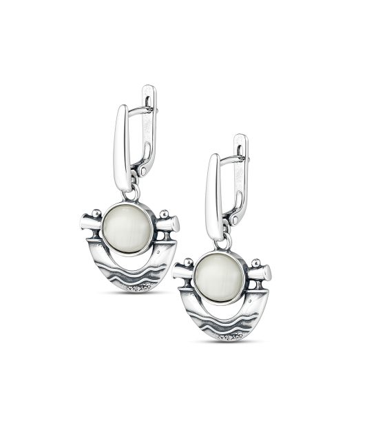 Серьги из серебра с камнем кошачий глаз