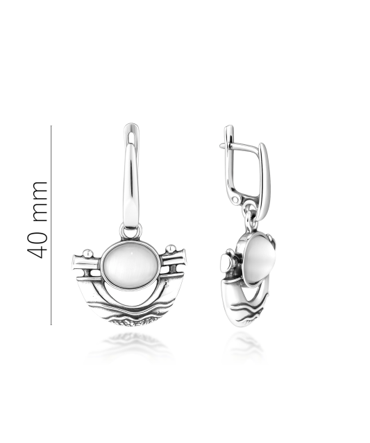 Серьги из серебра с камнем кошачий глаз