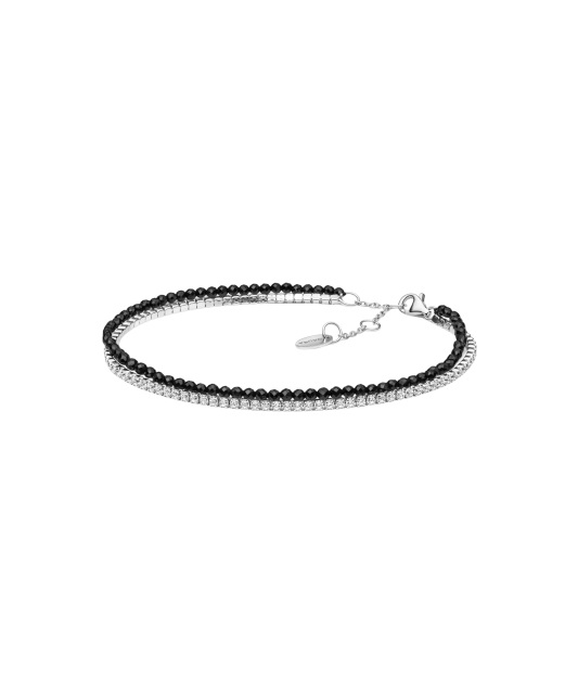 Браслет из оникса с цирконами и серебром