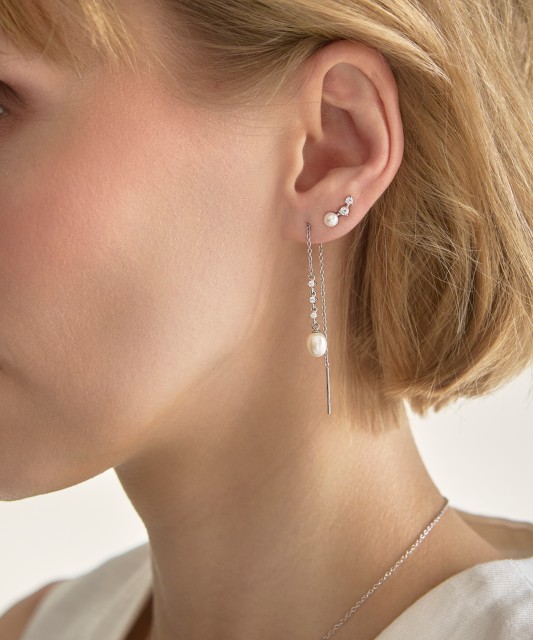 Серьги из серебра с жемчугом и цирконами