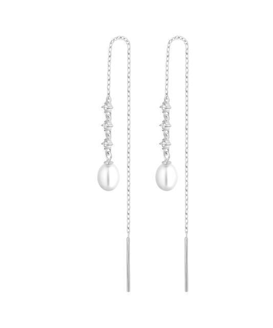 Hõbekõrvarõngad pärlite ja tsirkoonidega