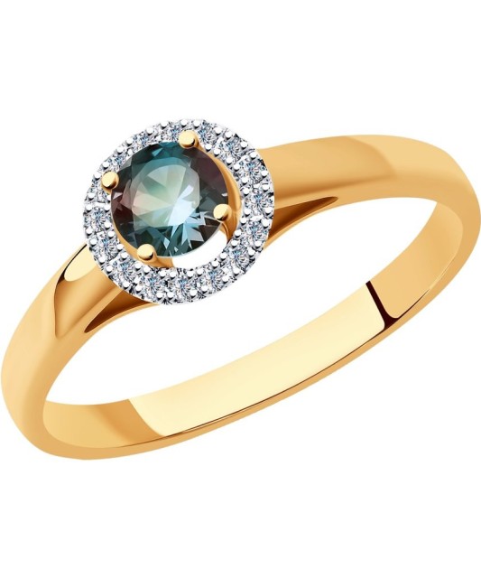 Kuldsõrmus briljantide D1487ja aleksandriidiga - Kuldsõrmused kalliskividega - Goldinga