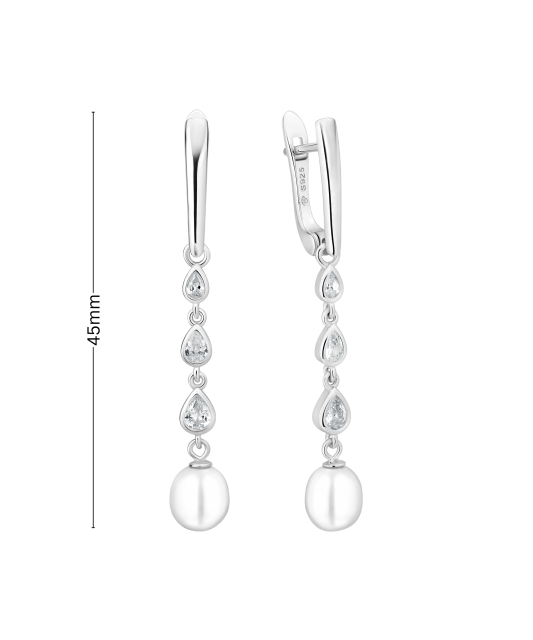 Hõbekõrvarõngad pärlite ja tsirkoonidega