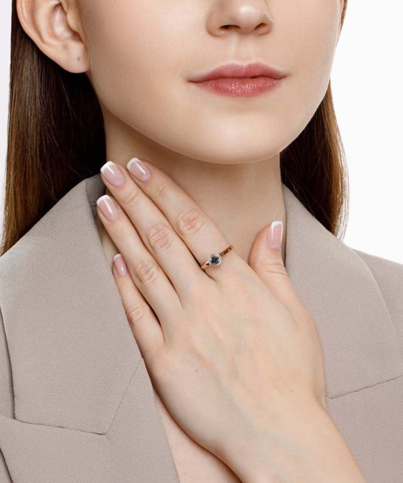 Kuldsõrmus briljantide D1487ja aleksandriidiga - Kuldsõrmused kalliskividega - Goldinga