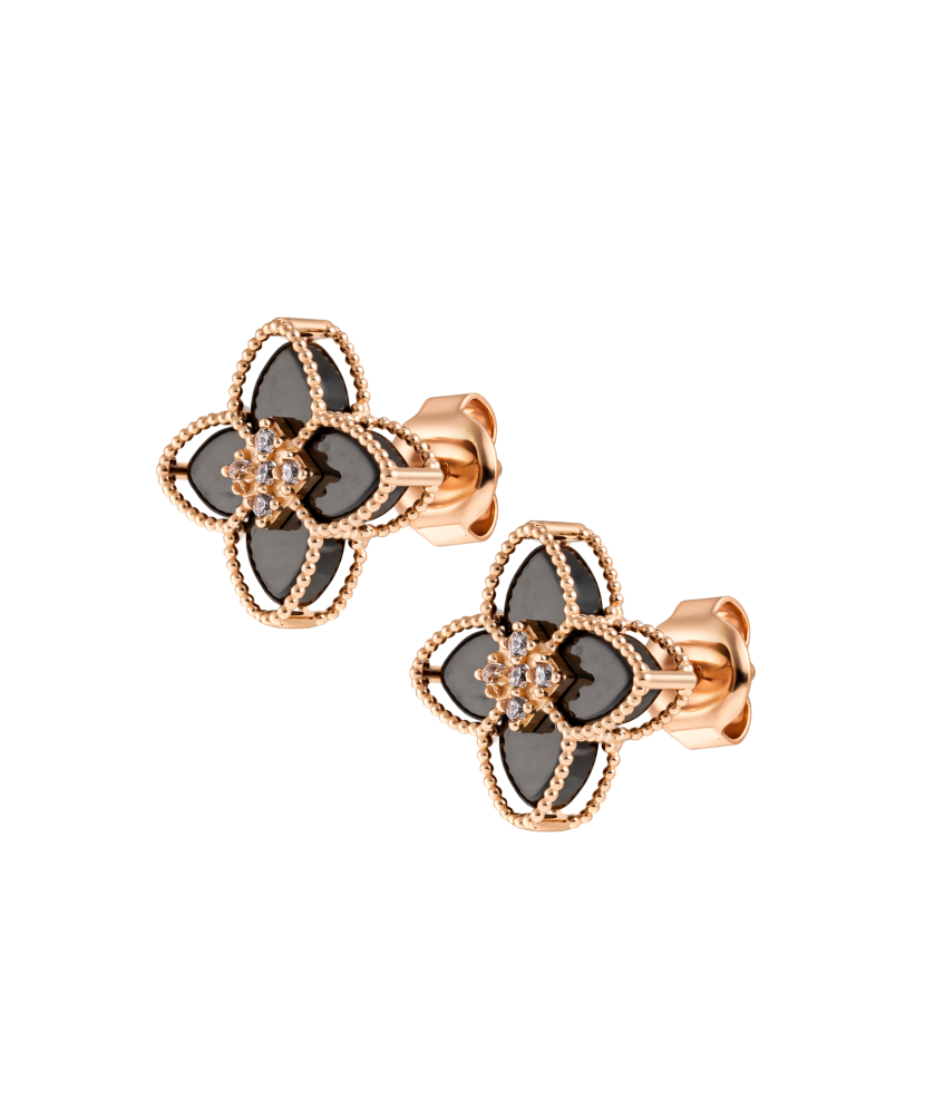 Золотые серьги с ониксами и цирконами