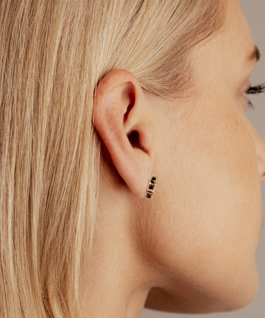 Золотые серьги с ониксами и цирконами