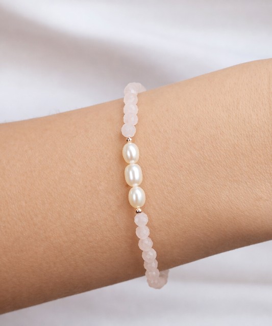 Käevõru roosakvartside ja kullatud hõbedaga