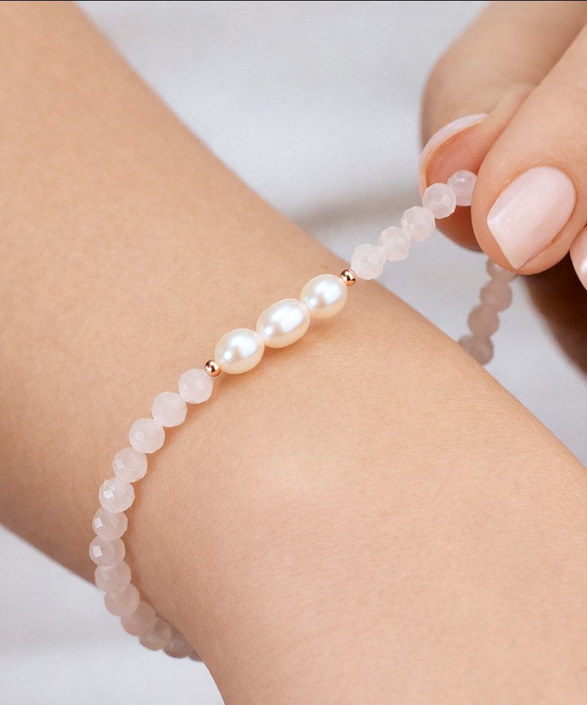 Käevõru roosakvartside ja kullatud hõbedaga