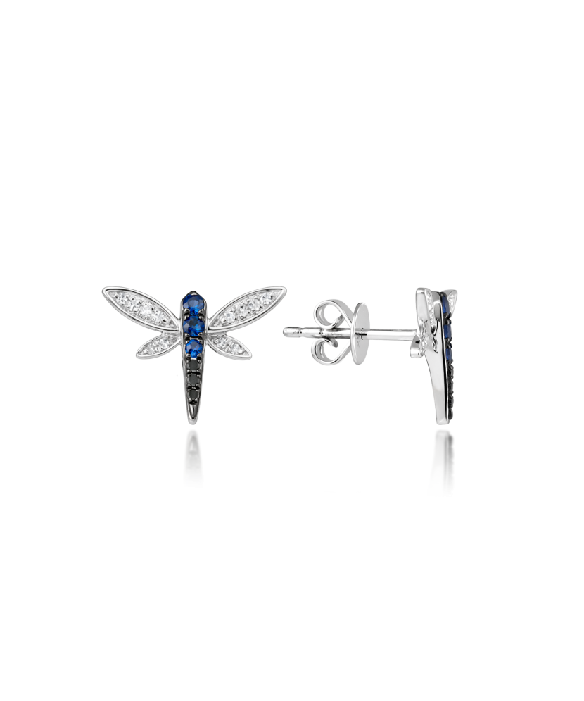 Valgest kullast kõrvarõngad safiiride, mustade teemantide ja briljantidega