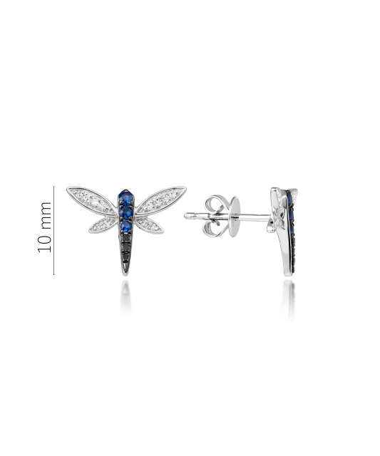 Valgest kullast kõrvarõngad safiiride, mustade teemantide ja briljantidega