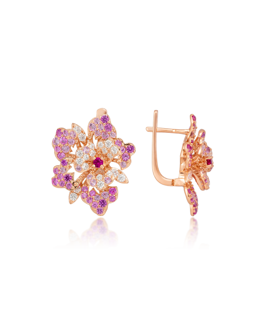 Позолоченные серебряные серьги с наносапфирами и цирконами