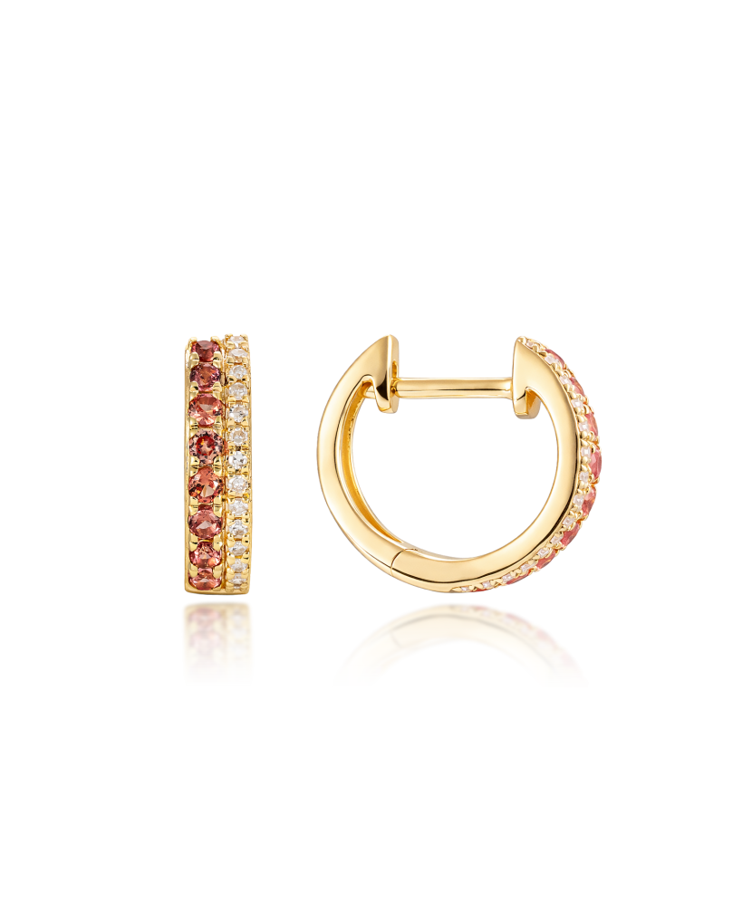 Kollasest kullast kõrvarõngad oranžide safiiride ja teemantidega