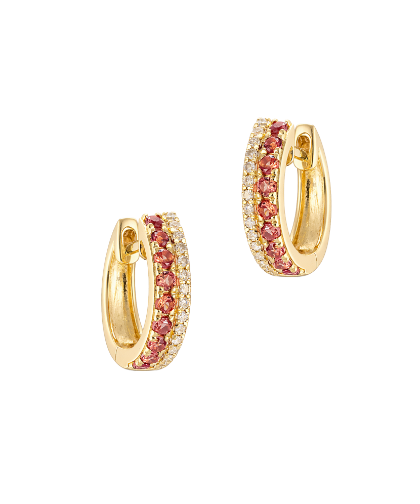 Kollasest kullast kõrvarõngad oranžide safiiride ja teemantidega