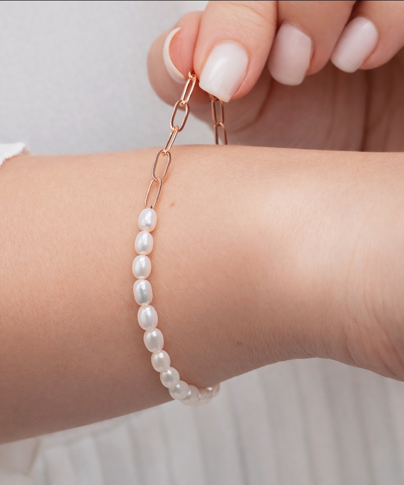 Позолоченный серебряный браслет с жемчугом