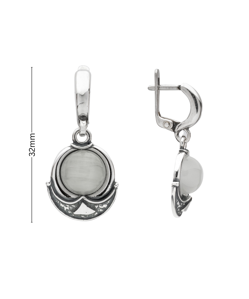 Hõbekõrvarõngad kassisilma kiviga