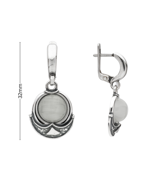 Sidabriniai auskarai su katės akies akmeniu