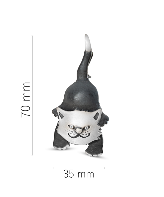 Серебряная брошь с кристаллами "Кот"