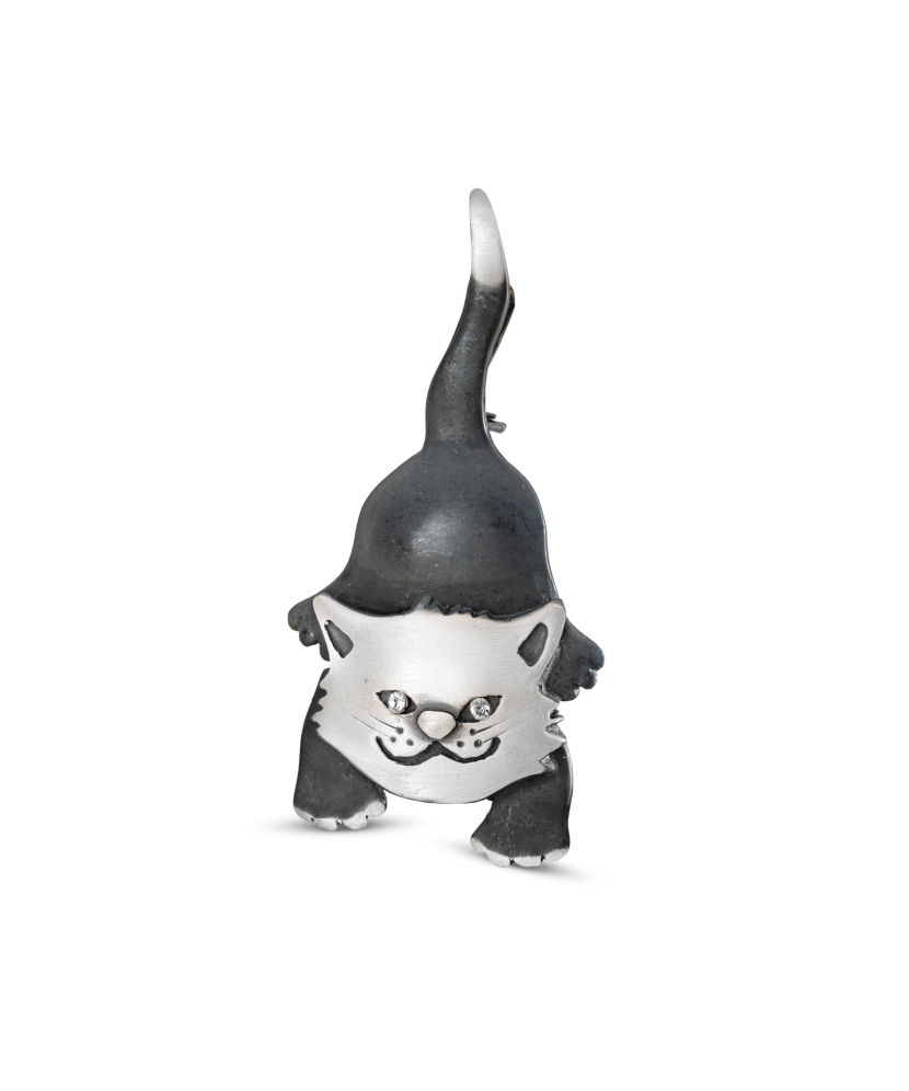 Hõbedane pross kristallidega "Kass"