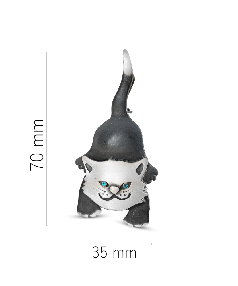 Hõbedane pross kristallidega "Kass"