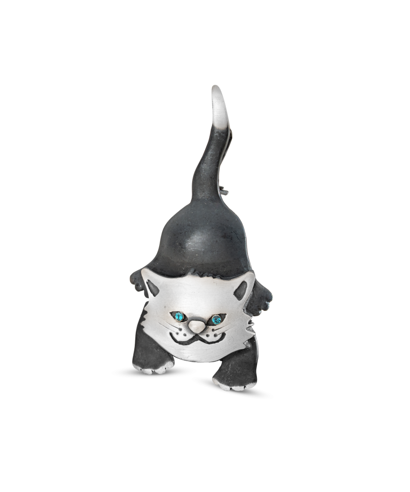 Hõbedane pross kristallidega "Kass"