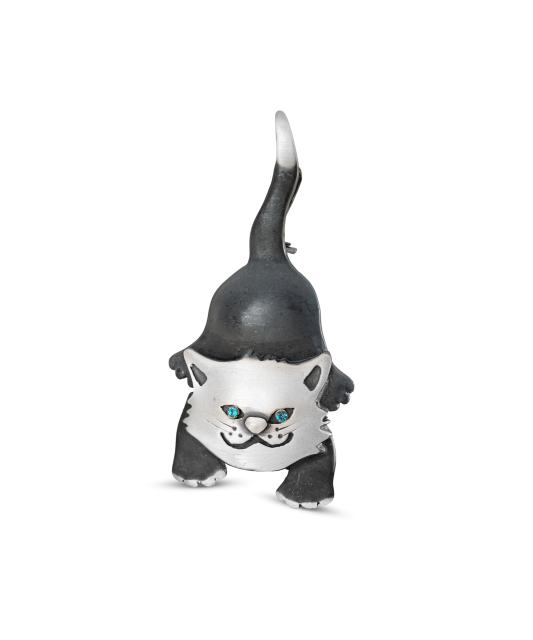 Серебряная брошь с кристаллами "Кот"