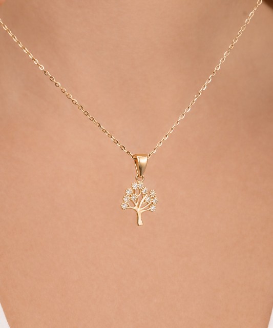 Кулон из желтого золота с цирконами «Древо жизни»