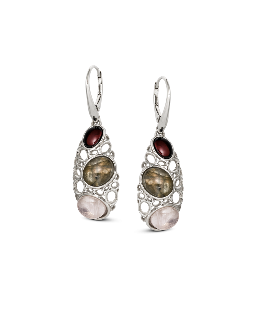 Hõbedast kõrvarõngad merevaigu ja labradoriidiga