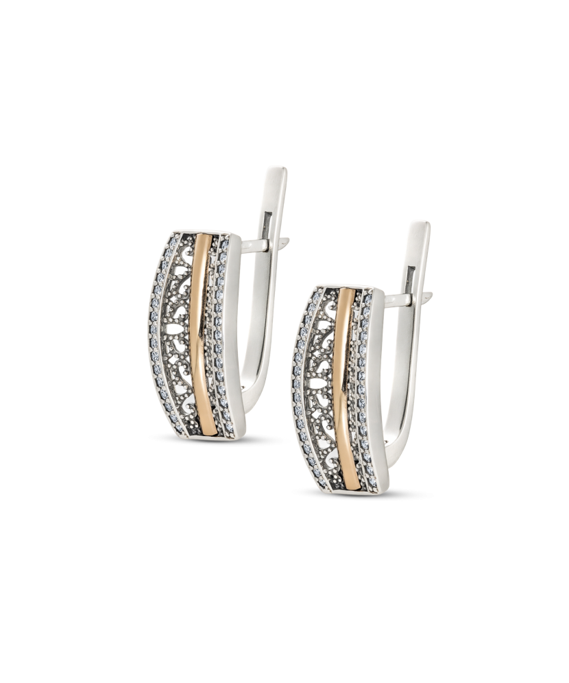 Hõbekõrvarõngad kullatud tsirkoonidega