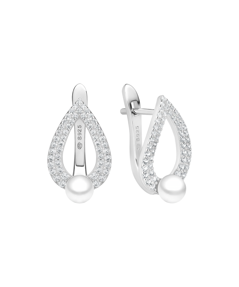 Серьги из серебра с жемчугом и цирконами