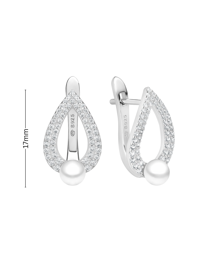 Hõbekõrvarõngad pärlite ja tsirkoonidega