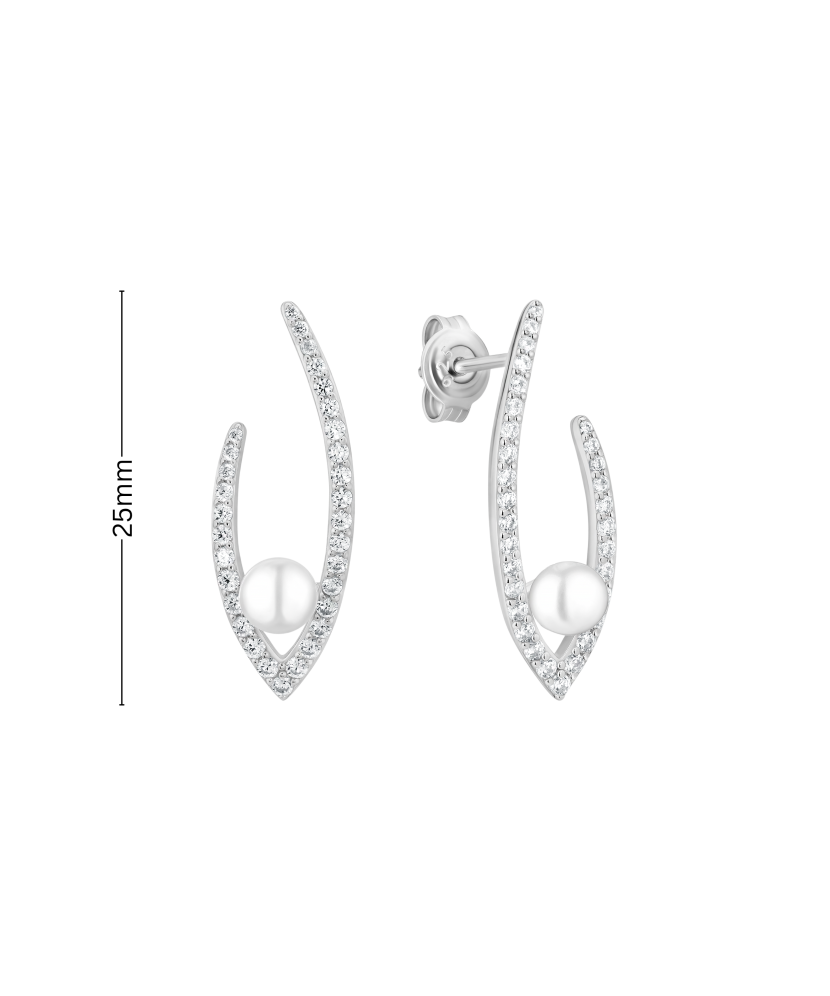 Серьги из серебра с жемчугом и цирконами