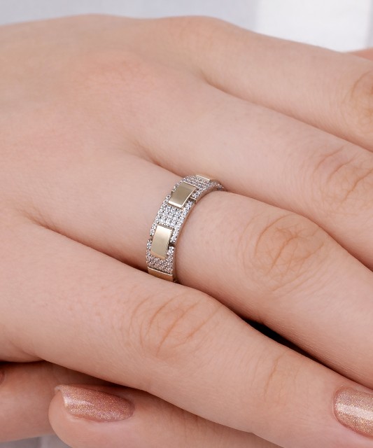 Hõbesõrmus kullatud tsirkoonidega