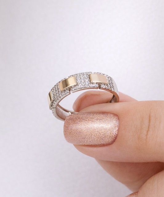 Hõbesõrmus kullatud tsirkoonidega