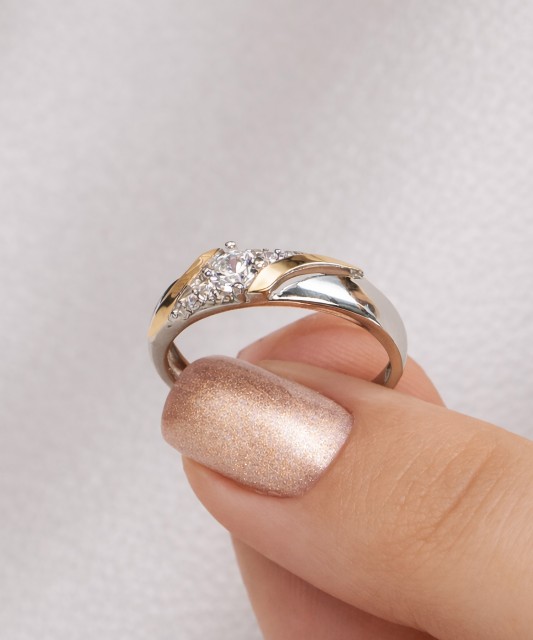 Hõbesõrmus kullatud tsirkoonidega