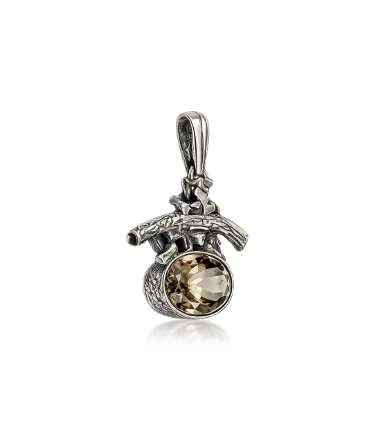 Hõbedane ripats suitsukvartsiga