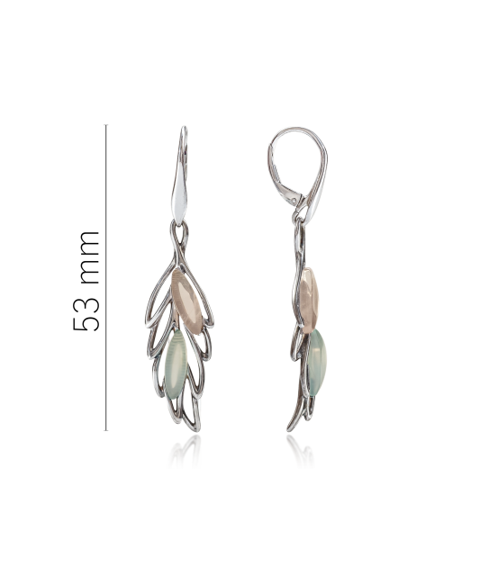 Серебряные серьги с агатом и кварцем