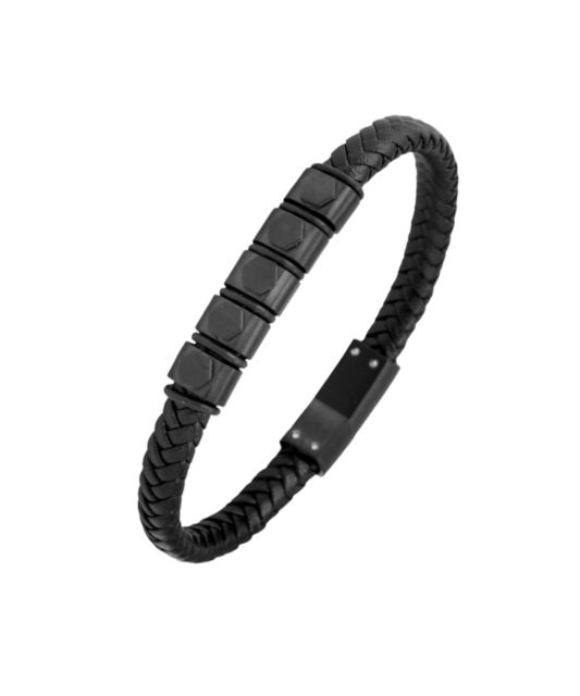 Браслет из кожи с нержавеющей сталью