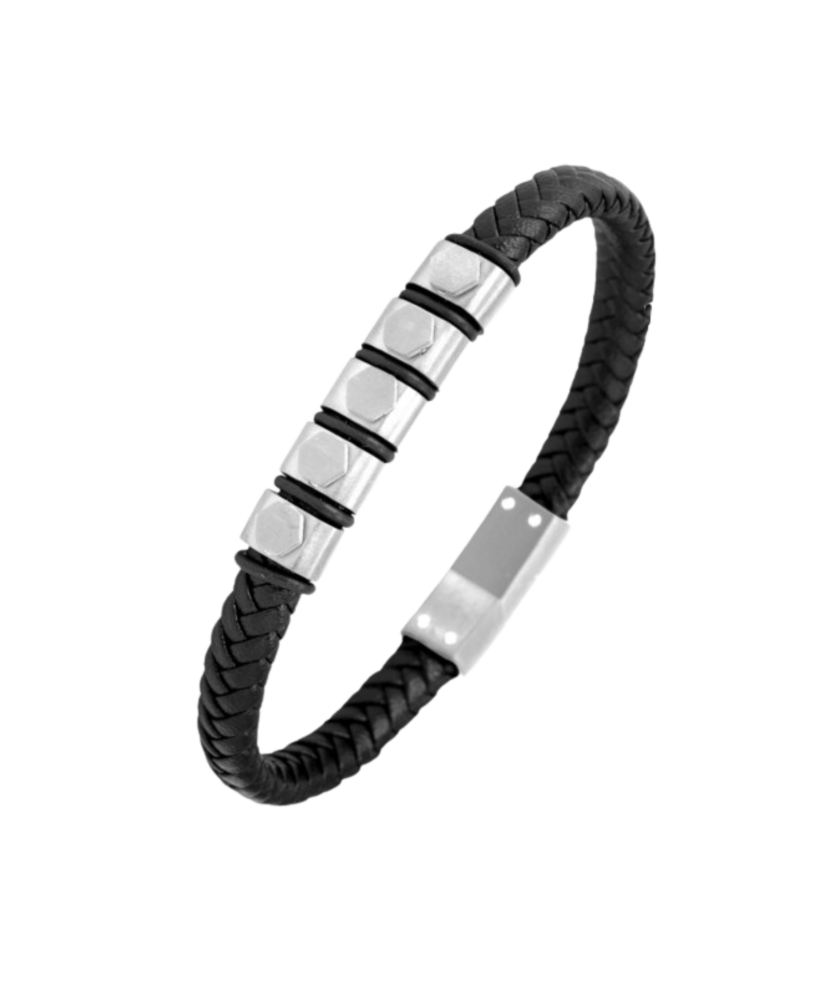 Браслет из кожи с нержавеющей сталью