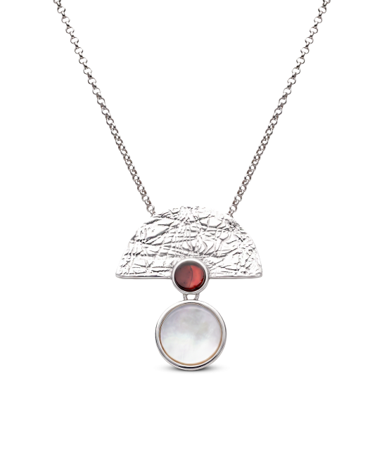 Hõbekett merevaigu ja pärlmutterripatsiga