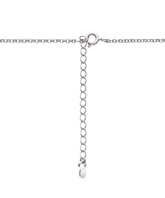 Серебряная цепочка с подвеской из янтаря и перламутра.