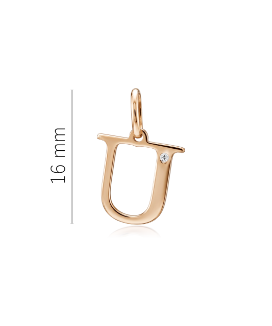Золотой кулон с бриллиантом, буква U