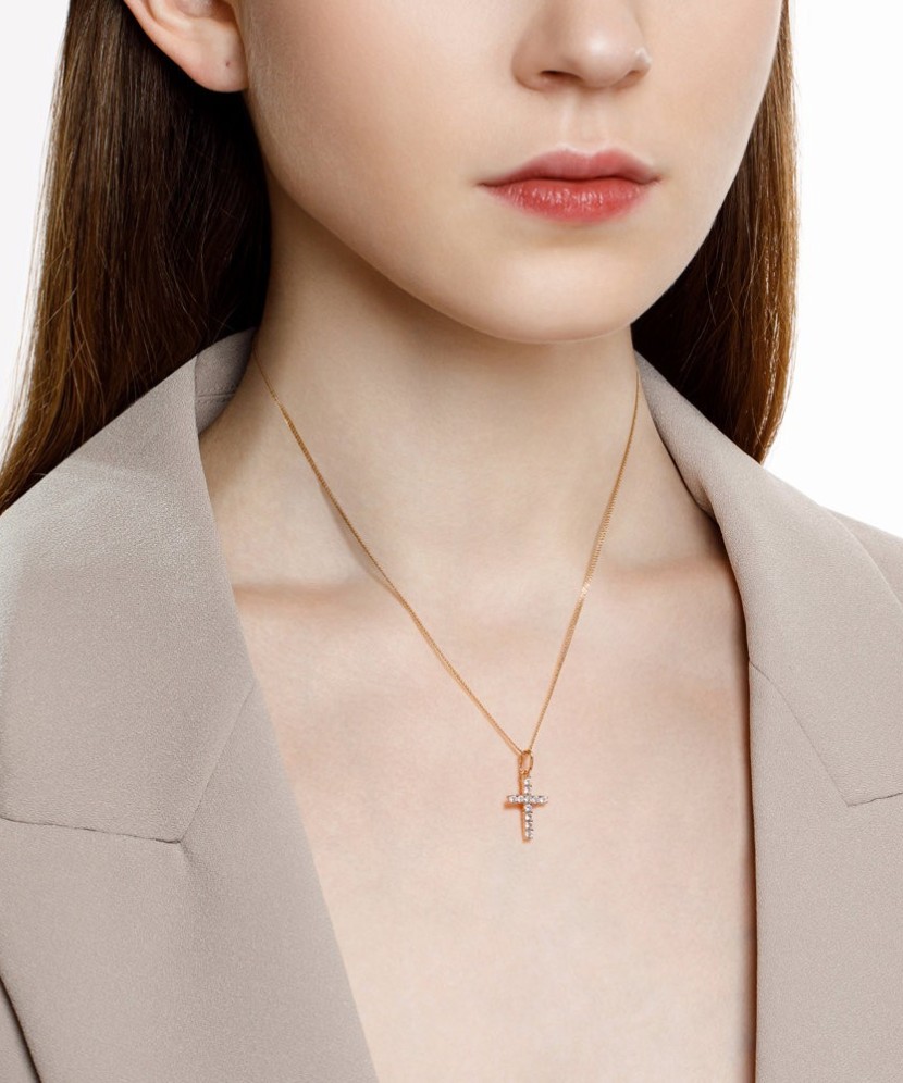 Auksinis pakabukas su cirkoniais "Kryželis" - Auksiniai pakabukai - Goldinga