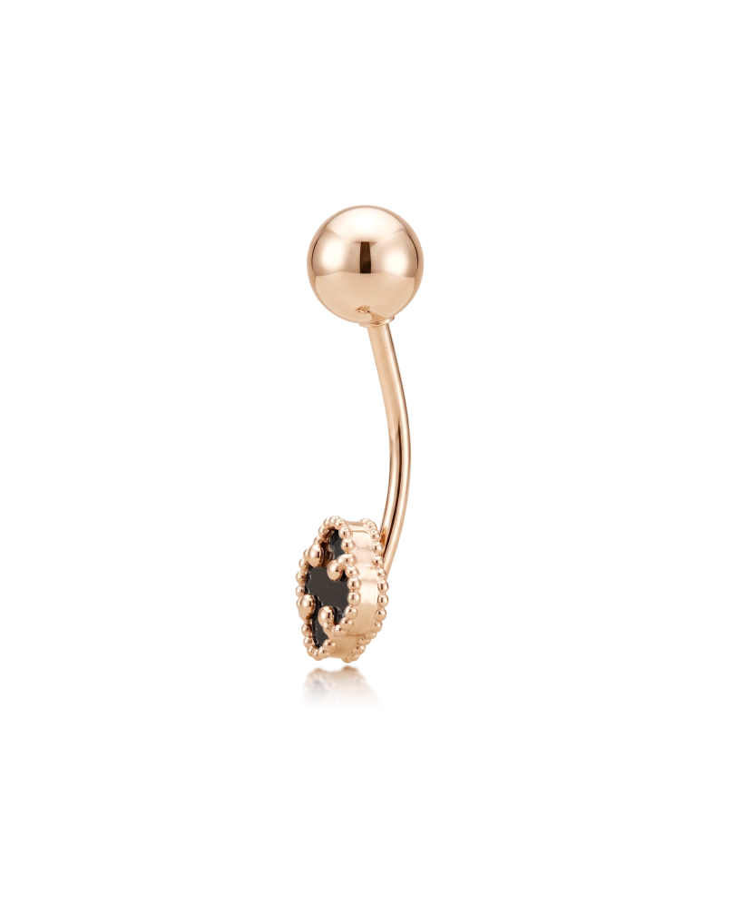 Золотой пирсинг для пупка с ониксом