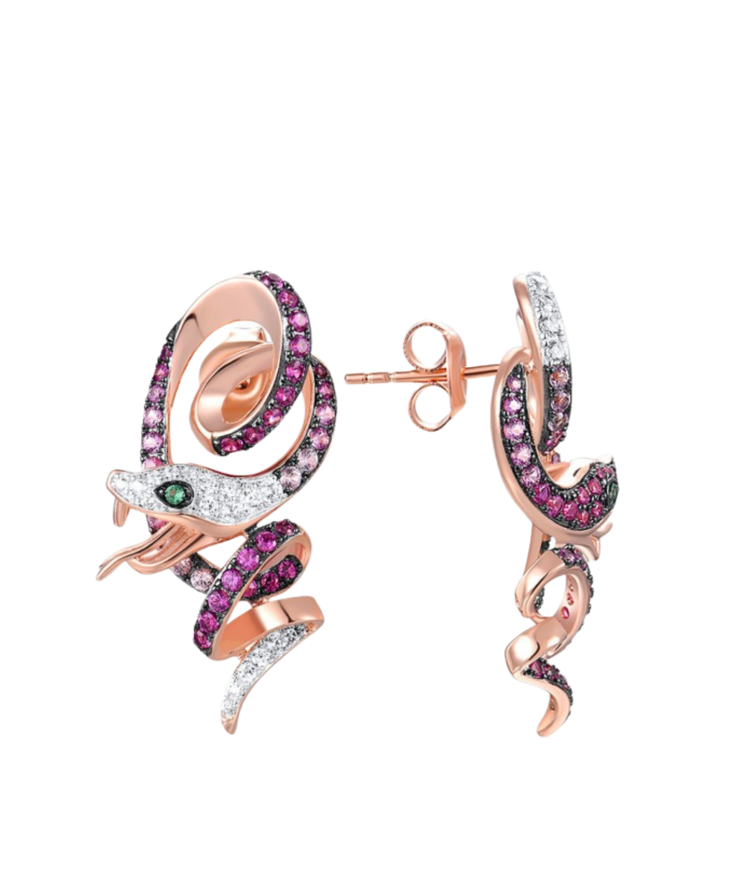 Позолоченные серебряные серьги с нано-рубинами и цирконами