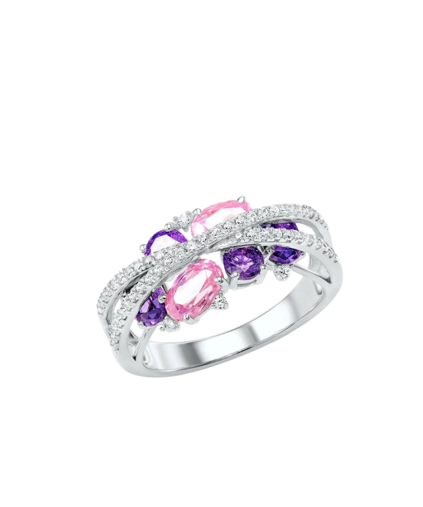 Серебряное кольцо с аметистами и цирконами