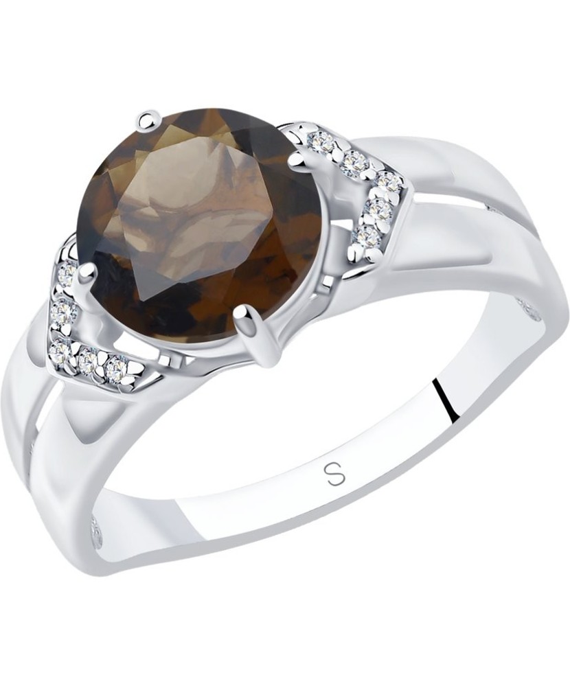 Sidabrinis žiedas su dūminiu topazu ir cirkoniais Goldinga S92011635