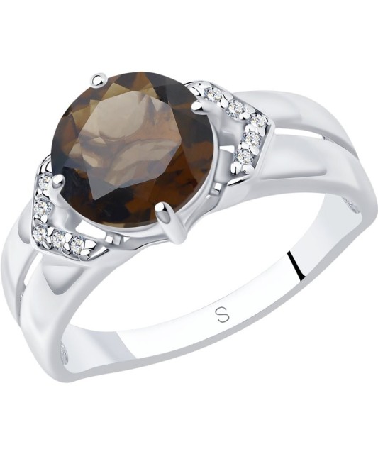 Sidabrinis žiedas su dūminiu topazu ir cirkoniais Goldinga S92011635